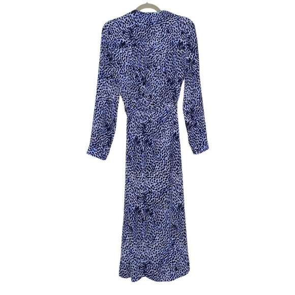 & Other Stories Leopard Midi Dress Blue Slit Tie - Picture 3 of 5